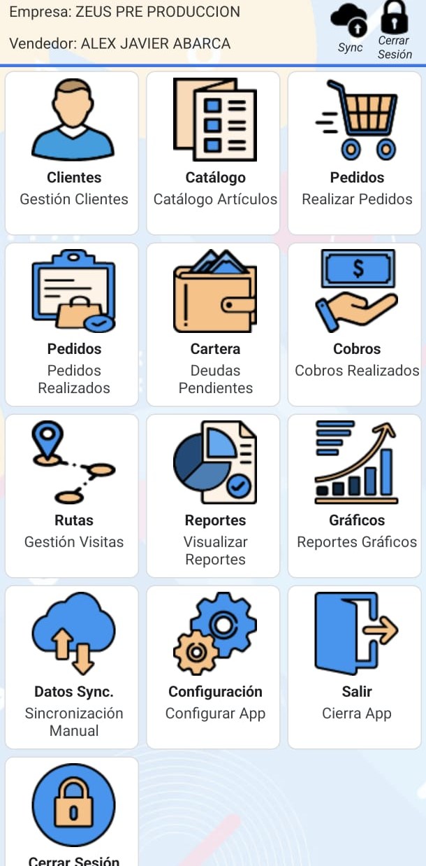 Menú principal de Zeus Mobile
