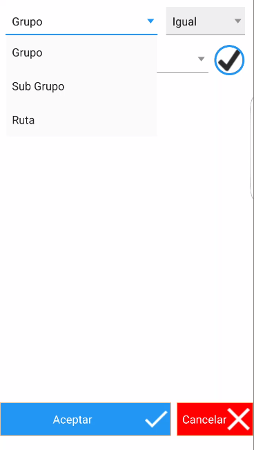 Filtro por grupo, subgrupo o ruta