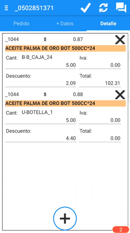 Detalle de la cesta del pedido