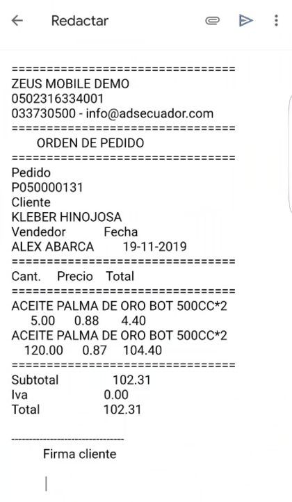 Orden de pedido generada